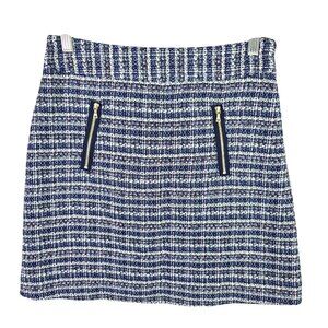 Womens LOFT Petites Blue & White Twill Mini Skirt Polyester Acrylic Blend 2P